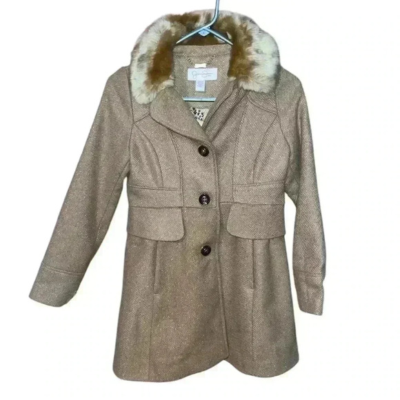 Jessica Simpson Other - Tan peacoat Jessica Simpson size medium 10/12 faux fur
NWT